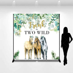 Aperturee - Aperturee Personalized Two Wild Birthday Backdrop with Horses Eucalyptus Greenery Custom Name Boho 2nd Birthday Party Decor