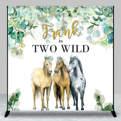 Aperturee - Aperturee Personalized Two Wild Birthday Backdrop with Horses Eucalyptus Greenery Custom Name Boho 2nd Birthday Party Decor