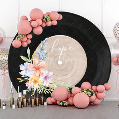 Aperturee - Aperturee Personalized Vinyl Record Round Backdrop Boho Floral Music Theme Groovy Retro Wedding Photo Booth Prop