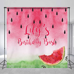 Aperturee - Aperturee Personalized Watermelon Birthday Bash Custom Backdrop Vibrant Pink and Green Summer Party Decor