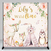 Aperturee - Aperturee Personalized Wild One First Birthday Backdrop Boho Woodland Animals with Fox and Deer Custom Name Party for Girl