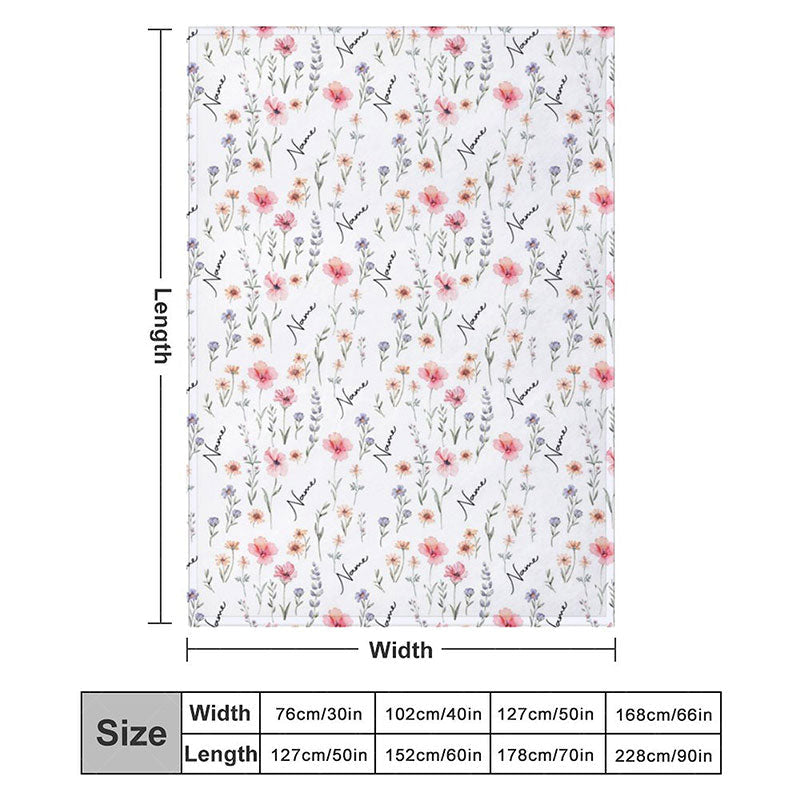 Aperturee - Aperturee Personalized Wildflower Floral Blanket with Custom Name Botanical Meadow for Baby Girl Nursery Decor Gift