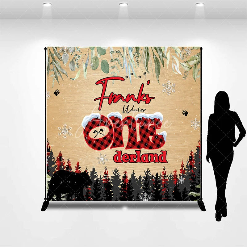 Aperturee - Aperturee Personalized Winter Onederland First Birthday Backdrop Lumberjack Buffalo Plaid Custom Name Woodland Party