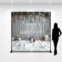Aperturee - Aperturee Personalized Winter Onederland First Birthday Backdrop Rustic Snowy Wood Theme Custom Name Party Photo Booth