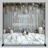 Aperturee - Aperturee Personalized Winter Onederland First Birthday Backdrop Rustic Snowy Wood Theme Custom Name Party Photo Booth