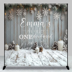 Aperturee - Aperturee Personalized Winter Onederland First Birthday Backdrop Rustic Snowy Wood Theme Custom Name Party Photo Booth