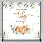 Aperturee - Aperturee Personalized Woodland Baby Deer and Eucalyptus Custom Backdrop Gender Reveal Baby Shower Party Decor