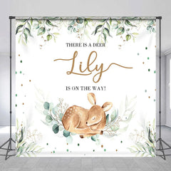 Aperturee - Aperturee Personalized Woodland Baby Deer and Eucalyptus Custom Backdrop Gender Reveal Baby Shower Party Decor