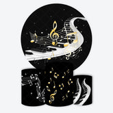 Aperturee - Aperturee Piano Keys and Golden Music Notes Round Backdrop Kit for Musician Birthday Recital Party Photo Booth Decor