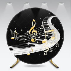 Aperturee - Aperturee Piano Keys and Golden Music Notes Round Backdrop Kit for Musician Birthday Recital Party Photo Booth Decor