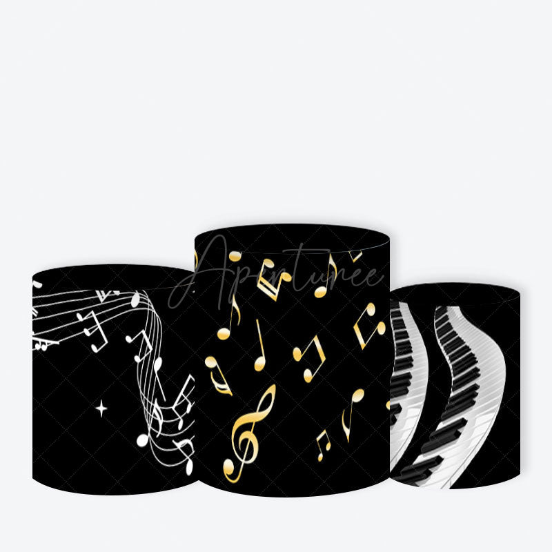 Aperturee - Aperturee Piano Keys and Golden Music Notes Round Backdrop Kit for Musician Birthday Recital Party Photo Booth Decor