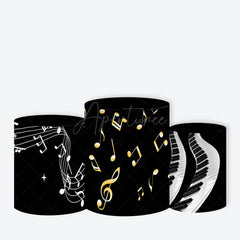Aperturee - Aperturee Piano Keys and Golden Music Notes Round Backdrop Kit for Musician Birthday Recital Party Photo Booth Decor