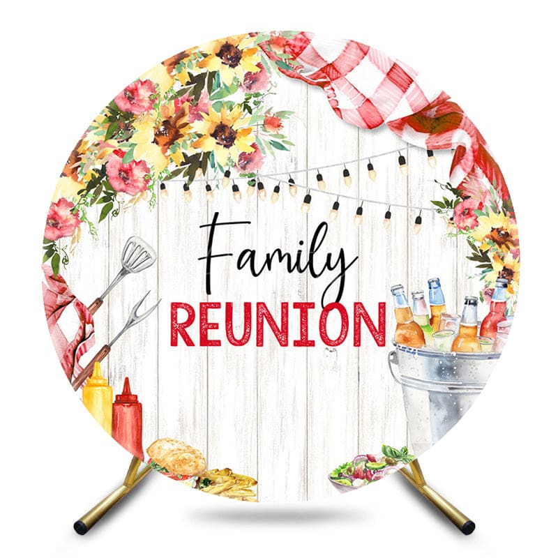 Aperturee - Aperturee Picnic Floral Wooden Round Family Reunion Backdrop