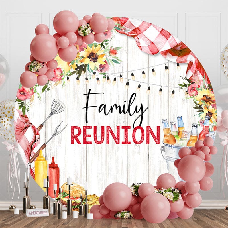 Aperturee - Aperturee Picnic Floral Wooden Round Family Reunion Backdrop