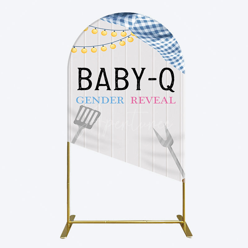 Aperturee - Aperturee Picnic Wooden Baby Q Gender Reveal Arch Backdrop