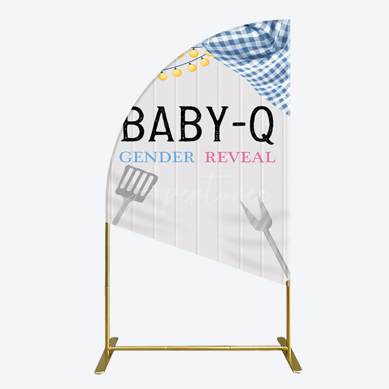 Aperturee - Aperturee Picnic Wooden Baby Q Gender Reveal Half Moon Arch Backdrop