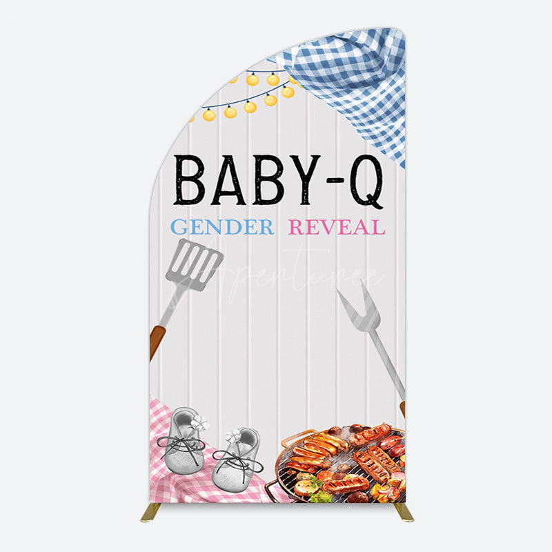 Aperturee - Aperturee Picnic Wooden Baby Q Gender Reveal Half Moon Arch Backdrop