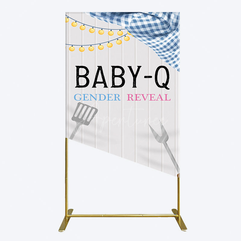 Aperturee - Aperturee Picnic Wooden Baby Q Gender Reveal Rectangle Backdrop