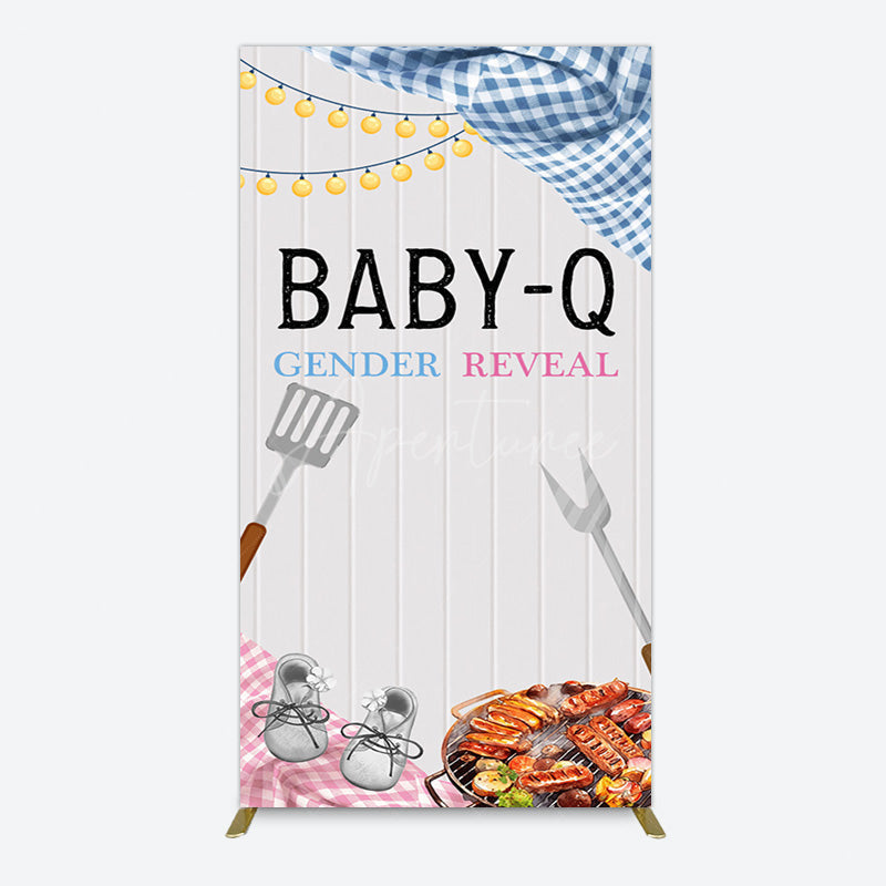 Aperturee - Aperturee Picnic Wooden Baby Q Gender Reveal Rectangle Backdrop