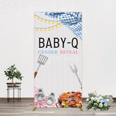 Aperturee - Aperturee Picnic Wooden Baby Q Gender Reveal Rectangle Backdrop