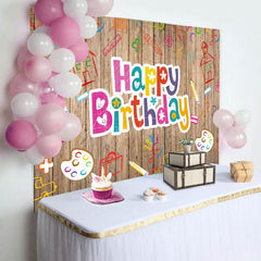 Aperturee - Aperturee Pictorial Graffiti Wooden Happy Birthday Backdrop