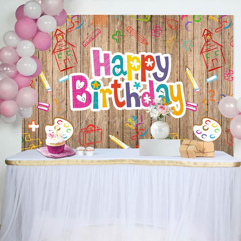 Aperturee - Aperturee Pictorial Graffiti Wooden Happy Birthday Backdrop