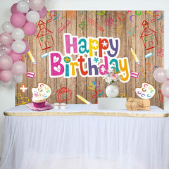 Aperturee - Aperturee Pictorial Graffiti Wooden Happy Birthday Backdrop