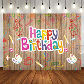 Aperturee - Aperturee Pictorial Graffiti Wooden Happy Birthday Backdrop
