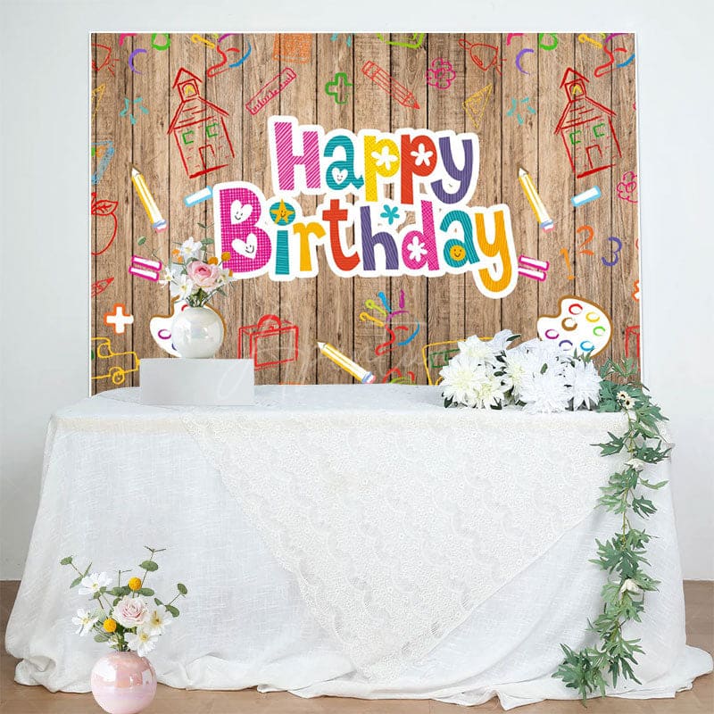 Aperturee - Aperturee Pictorial Graffiti Wooden Happy Birthday Backdrop