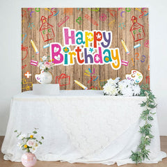 Aperturee - Aperturee Pictorial Graffiti Wooden Happy Birthday Backdrop