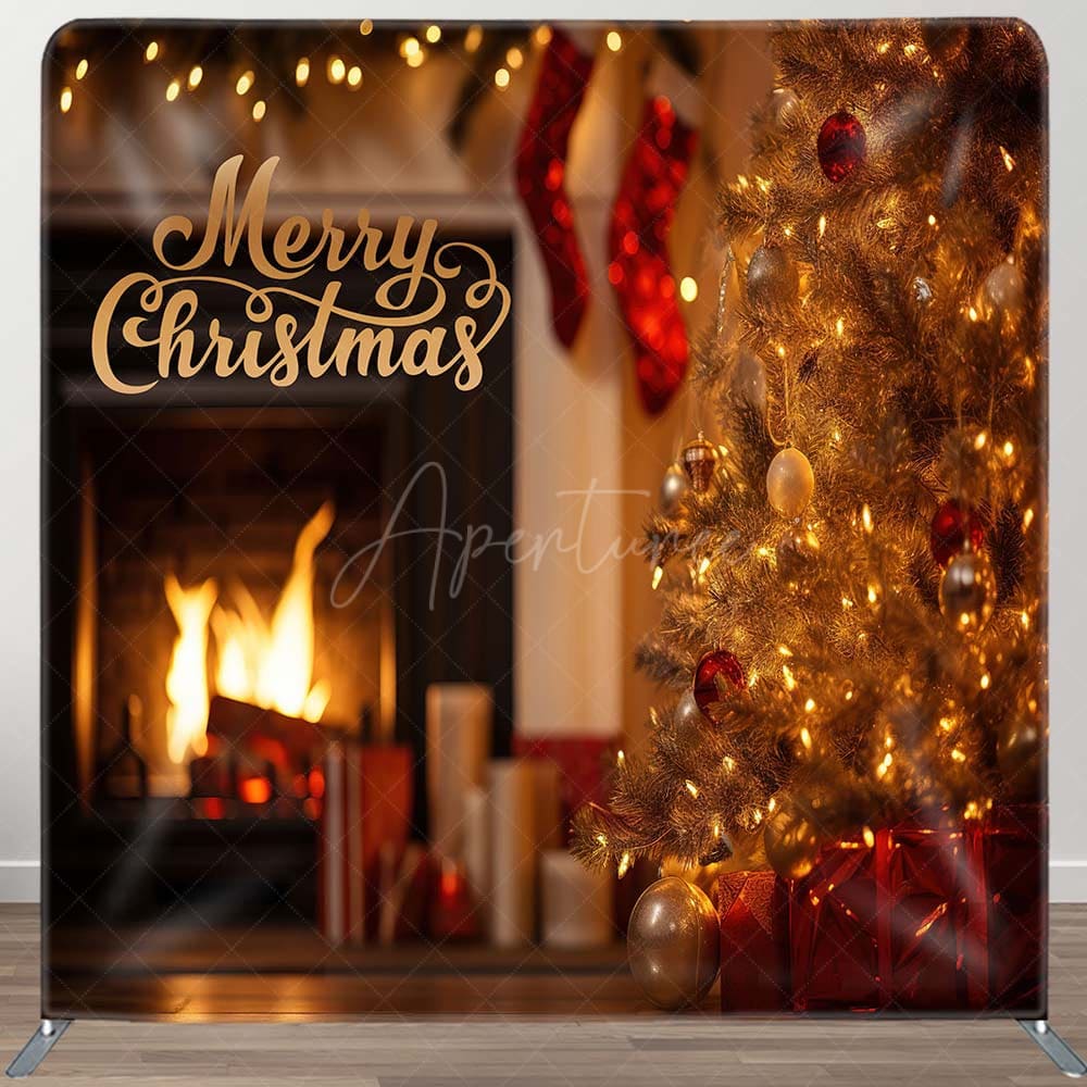 Aperturee - Aperturee Pine Gifts Fireplace Christmas Tension Fabric Backdrop