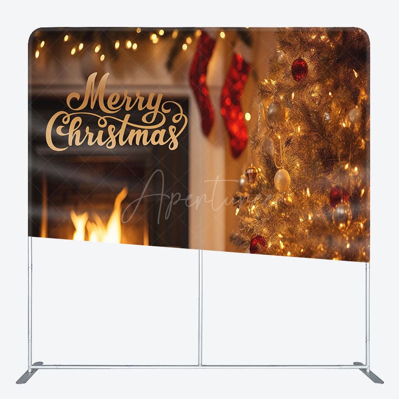 Aperturee - Aperturee Pine Gifts Fireplace Christmas Tension Fabric Backdrop
