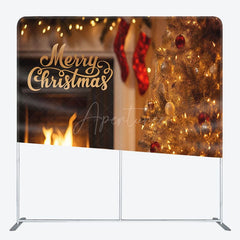 Aperturee - Aperturee Pine Gifts Fireplace Christmas Tension Fabric Backdrop
