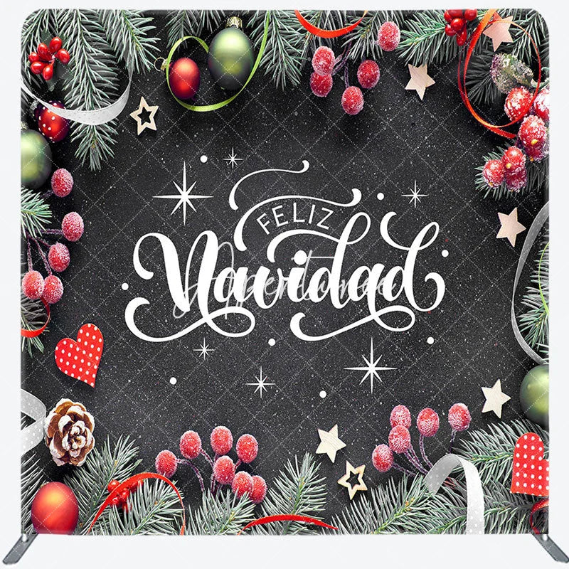 Aperturee - Aperturee Pine Leaf Bells Black Christmas Pillow Case Backdrop