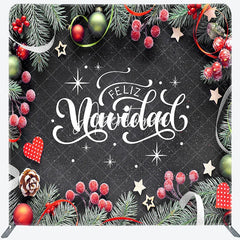 Aperturee - Aperturee Pine Leaf Bells Black Christmas Pillow Case Backdrop