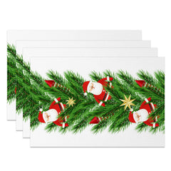 Aperturee - Aperturee Pine Leaf Santa Clacus Christmas Set Of 4 Placemats