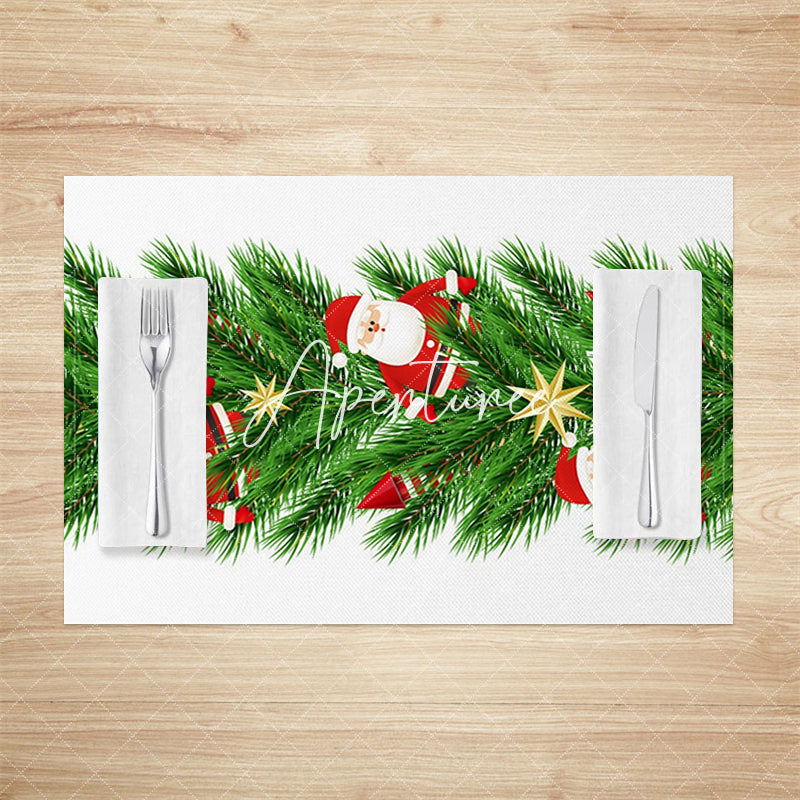 Aperturee - Aperturee Pine Leaf Santa Clacus Christmas Set Of 4 Placemats