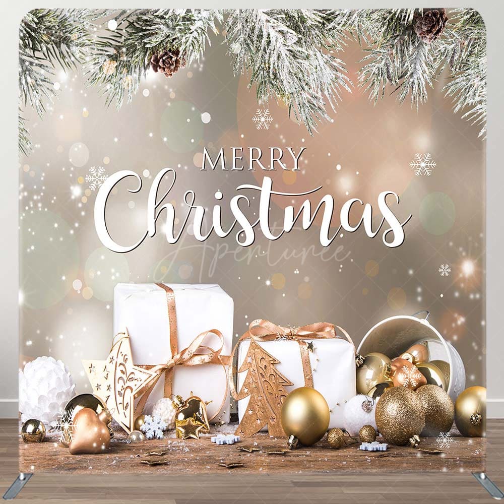 Aperturee - Aperturee Pine Leaves Gifts Bells Bokeh Tension Fabric Backdrop