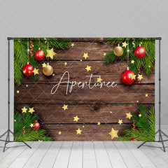 Aperturee - Aperturee Pine Leaves Star Glitter Wooden Christmas Backdrop
