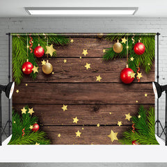 Aperturee - Aperturee Pine Leaves Star Glitter Wooden Christmas Backdrop
