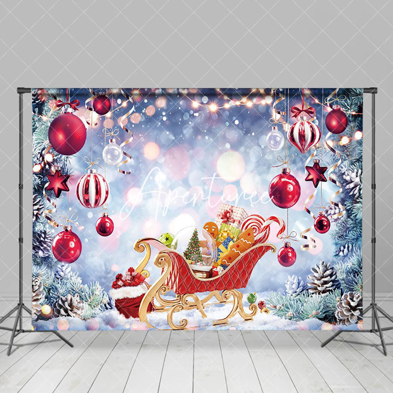Aperturee - Aperturee Pine Red Ornaments Carriage Bokeh Christmas Backdrop