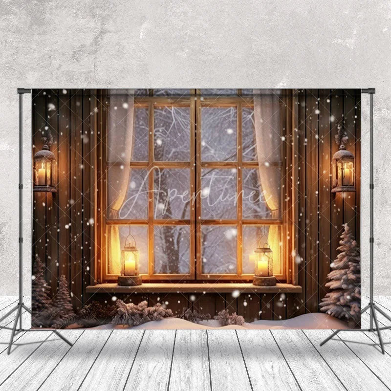 Aperturee - Aperturee Pine Trees Candlelight Window Christmas Backdrop