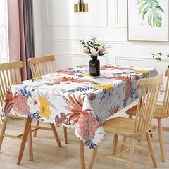 Aperturee - Aperturee Pineapple and Hibiscus Rectangle Tablecloth Tropical Floral and Butterfly Table Cover Summer Party Decor