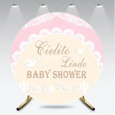 Aperturee - Aperturee Pink and Beige Cielito Lindo Baby Shower Round Backdrop with Delicate Lace Doves Cacti and Floral Design