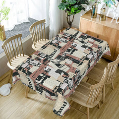 Aperturee - Aperturee Pink and Black Newspaper Rectangle Tablecloth Retro Collage Text Print Fashion Style Kitchen Dining Decor