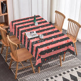 Aperturee - Aperturee Pink and Black Stripe Heart Rectangle Tablecloth Bold Horizontal Lines Pattern Modern Romantic Kitchen Dining Decor