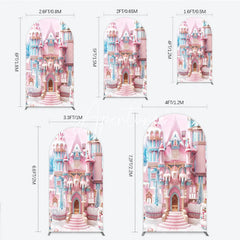 Aperturee - Aperturee Pink and Blue Candy Castle Winter Wonderland Round Top Arch Backdrop Fairytale Birthday Party Decor