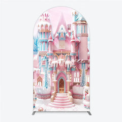 Aperturee - Aperturee Pink and Blue Candy Castle Winter Wonderland Round Top Arch Backdrop Fairytale Birthday Party Decor