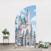 Aperturee - Aperturee Pink and Blue Fairytale Castle Half Moon Arch Backdrop Dreamy Fantasy Princess Party Decor