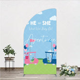 Aperturee - Aperturee Pink and Blue Golf Cart Gender Reveal Half Moon Arch Backdrop He or She Baby Shower Party Decor